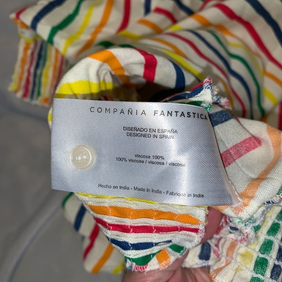 Compania fantastica rainbow Striped Multicolor Women smocked waist cropped top M - Picture 4 of 7